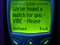 Mamjam SMS interface: user-matching screen showing a list of people present at the same venue