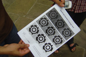 Anil demonstrating test Spotcode barcodes on a camera phone